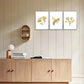 3pcs Accent Boho Style Floral Bee Wall Decor Metal Print Ready to Hang Art