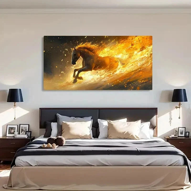 Vibrant Horse Dynamic Design Wall Art Canvas Office Home Room Framed 120x60cm