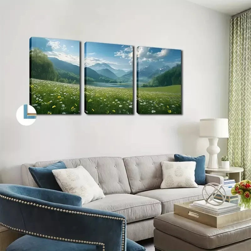 3pcs , Nice Grass And Small Flowers, Attractive  Wall Art Set Canvas Framed 40x60cm - High Quality Print 100% Australian Made Wall Canvas Ready to Hang