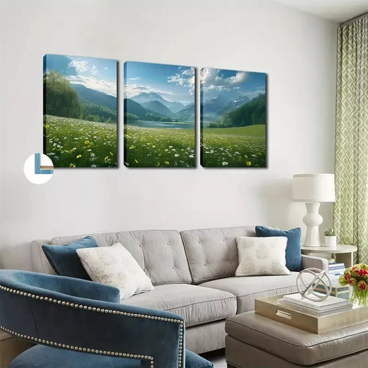 3pcs , Nice Grass And Small Flowers, Attractive  Wall Art Set Canvas Framed 40x60cm - High Quality Print 100% Australian Made Wall Canvas Ready to Hang