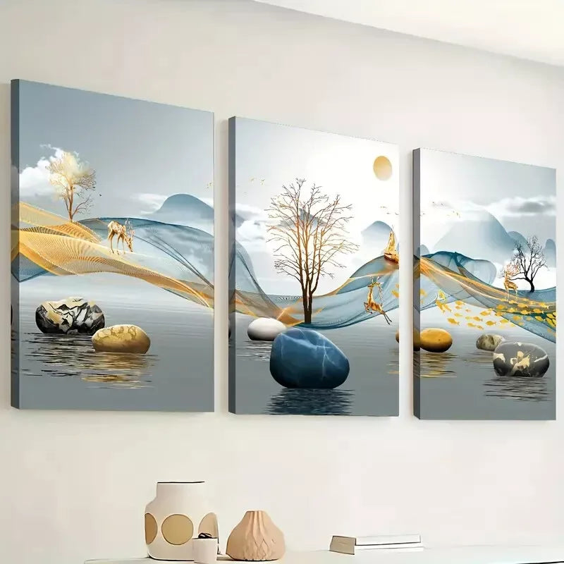 3pcs Simple elk light abstract geometric  Wall Art Set Canvas Framed 40x60cm - High Quality Print 100% Australian Made Wall Canvas Ready to Hang