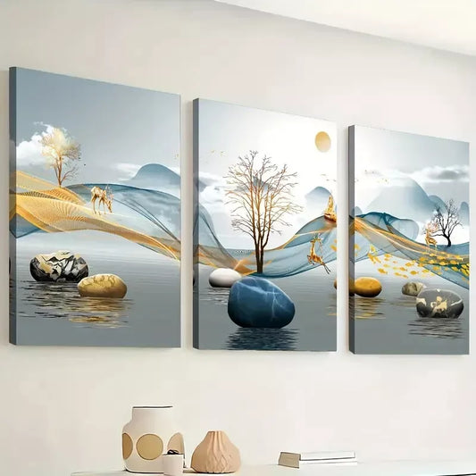 3pcs Simple elk light abstract geometric  Wall Art Set Canvas Framed 40x60cm - High Quality Print 100% Australian Made Wall Canvas Ready to Hang