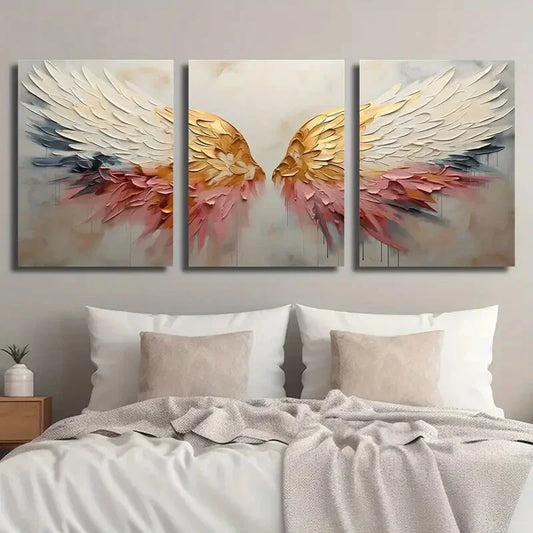 3pcs Abstract Angel Colorful Wings Texture Metal Print Ready to Hang Art