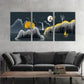 3pcs  Elk Jumping in Moonlight Landscape,  Metal Print Ready to Hang Art