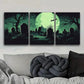 3pcs Eerie Green Moon & Cemetery Design,  Metal Print Ready to Hang Art