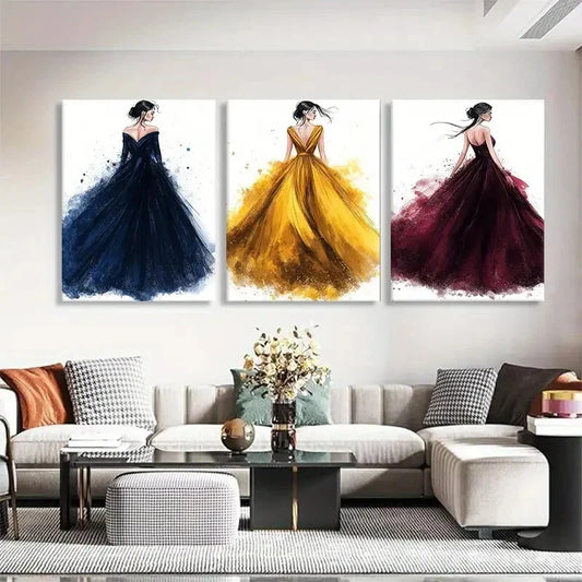 3pcs Burgundy Stunning Female Figures Perfect Wall Art Set Canvas Framed 40x60cm - High Quality Print 100% Australian Made Wall Canvas Ready to Hang