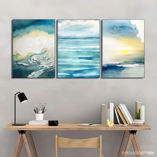 3pcs Sea Waves Landscape Decoration Poster Metal Print Ready to Hang Art
