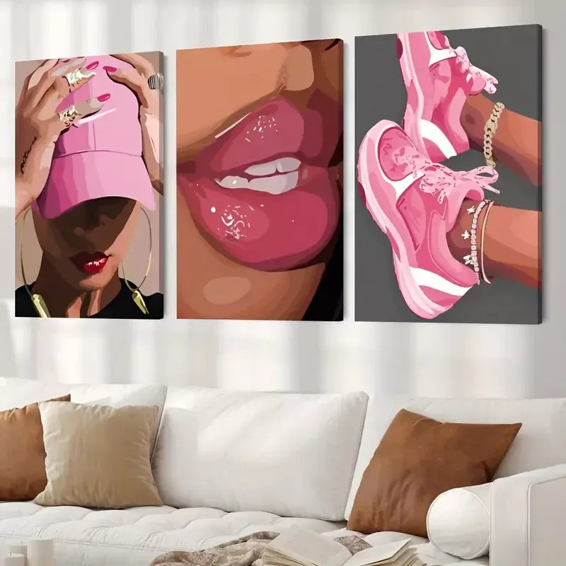 3pcs Fashion Girl Abstract Canvas Framed 40x60cm - High Quality Print 100% Australian Made Wall Canvas Ready to Hang