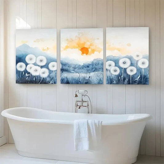 3pcs Watercolor Dandelion and Mountain Perfect Wall Art Set Canvas Framed 40x60cm - High Quality Print 100% Australian Made Wall Canvas Ready to Hang