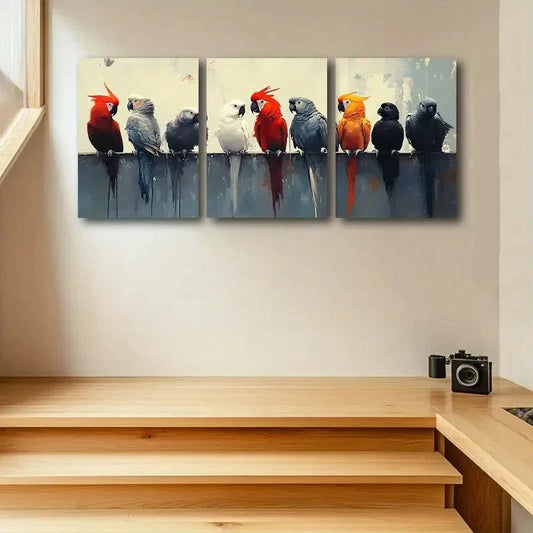 3pcs Vibrant Seven Parrots Design Metal Print Ready to Hang Art