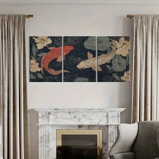 3pcs Koi Fish for Lotus Flower Metal Print Ready to Hang Art