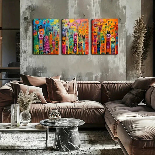 3pcs Magical Cartoon Bacteria Wall Art Set Canvas Framed 40x60cm - High Quality Print 100% Australian Made Wall Canvas Ready to Hang