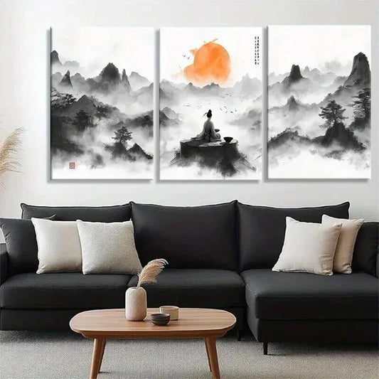 3pcs Zen Meditation Mountain Landscape Prefect Wall Art Set Canvas Framed 40x60cm - High Quality Print 100% Australian Made Wall Canvas Ready to Hang