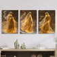 3pcs Glittering fantasy, Golden glowing goddess  Metal Print Ready to Hang Art