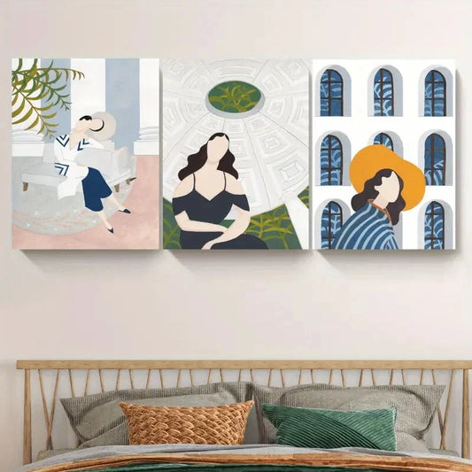 3pcs Abstract Fashion Theme Modern Figures Metal Print Ready to Hang Art