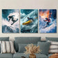 3pcs Skiing and kayaking surfing art Metal Print Ready to Hang Art