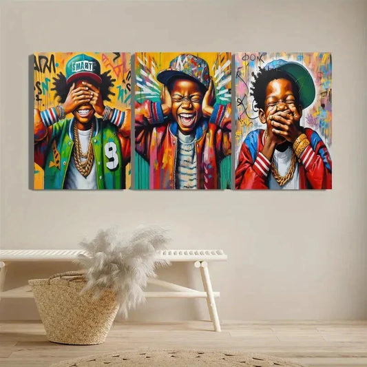 3pcs   African American Painting School, Pop  Resin Metal Print Ready to Hang Art