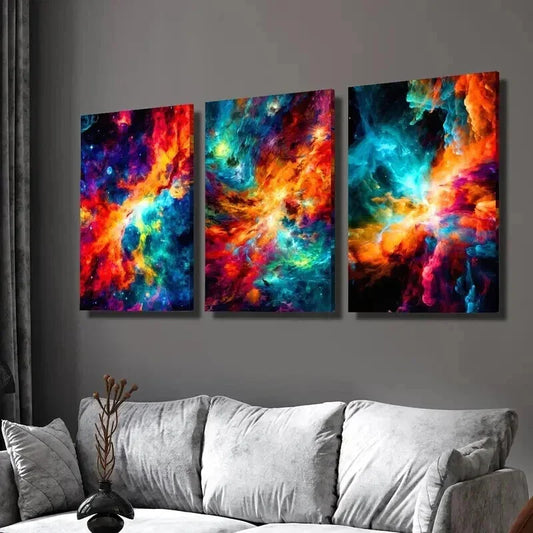 3pcs Abstract Colorful Space Stars Orientation Wall Art Set Canvas Framed 40x60cm - High Quality Print 100% Australian Made Wall Canvas Ready to Hang
