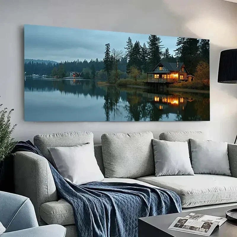 Silence Night Sky River wall canvas office home room framed 120x60cm