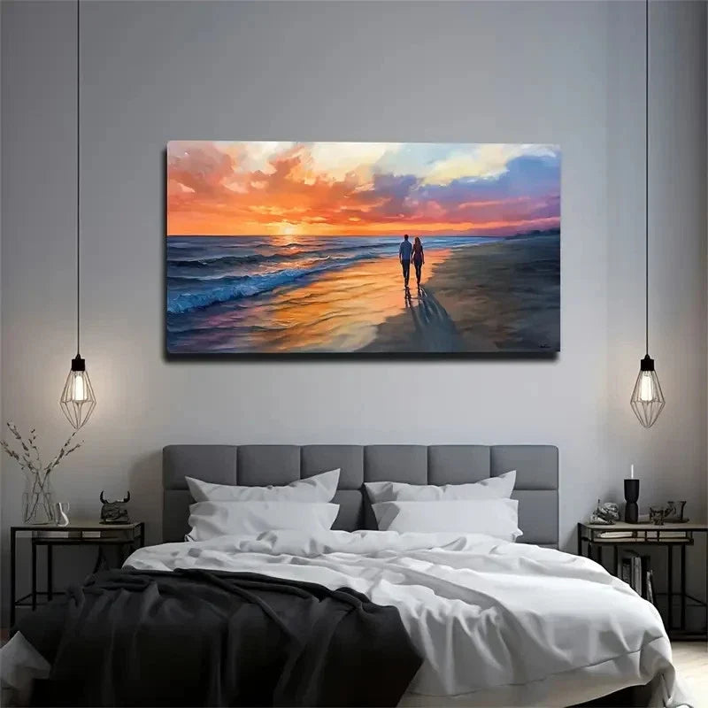Romantic Beach Sunset Wall Art Canvas Office Home Room Framed 80x45cm
