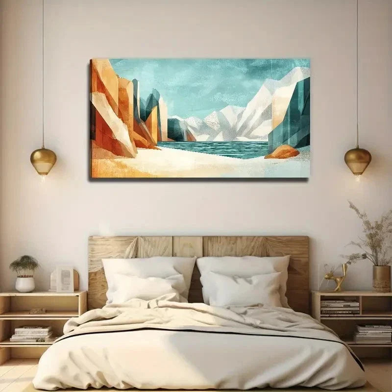 Lake View Mountain & Water Wall Art Canvas Office Home Room Framed 120x60cm
