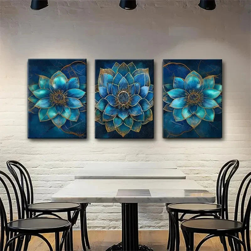 3pcs Teal Blue Mandala Flower Elegant Perfect Wall Art Set Canvas Framed 40x60cm - High Quality Print 100% Australian Made Wall Canvas Ready to Hang