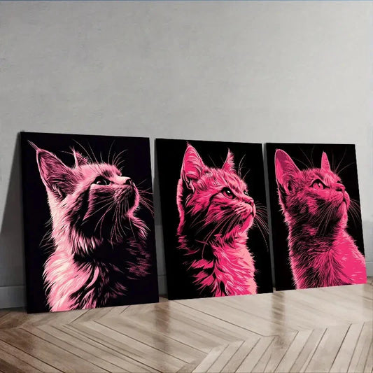 3pcs Vector illustration, cat Wall Art Set Canvas Framed 40x60cm - High Quality Print 100% Australian Made Wall Canvas Ready to Hang
