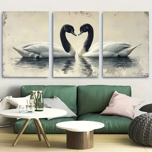 3pcs Minimalist Modern Antique Swans Metal Print Ready to Hang Art