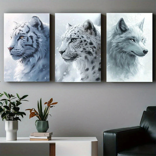 3pcs White Animal Gaze Abstract Beautiful Metal Print Ready to Hang Art