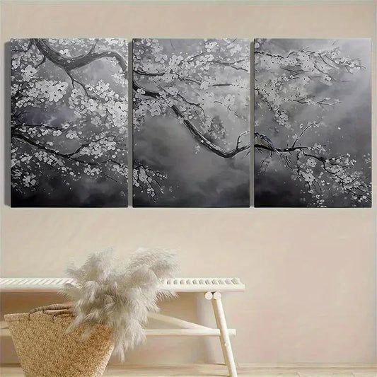 3pcs Featuring Elegant Plum Blossoms Metal Print Ready to Hang Art