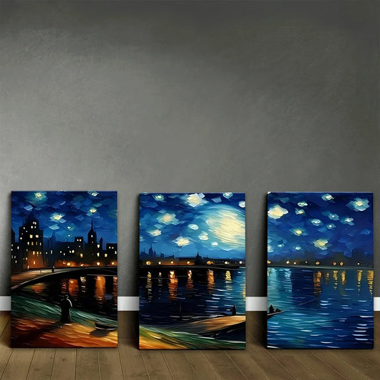 3pcs Starry Night Modern Painting Metal Print Ready to Hang Art