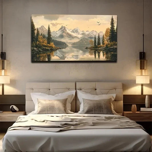 Snow Mountains Misty Pine Tree Wall Art Canvas Office Home Room Framed 120x60cm
