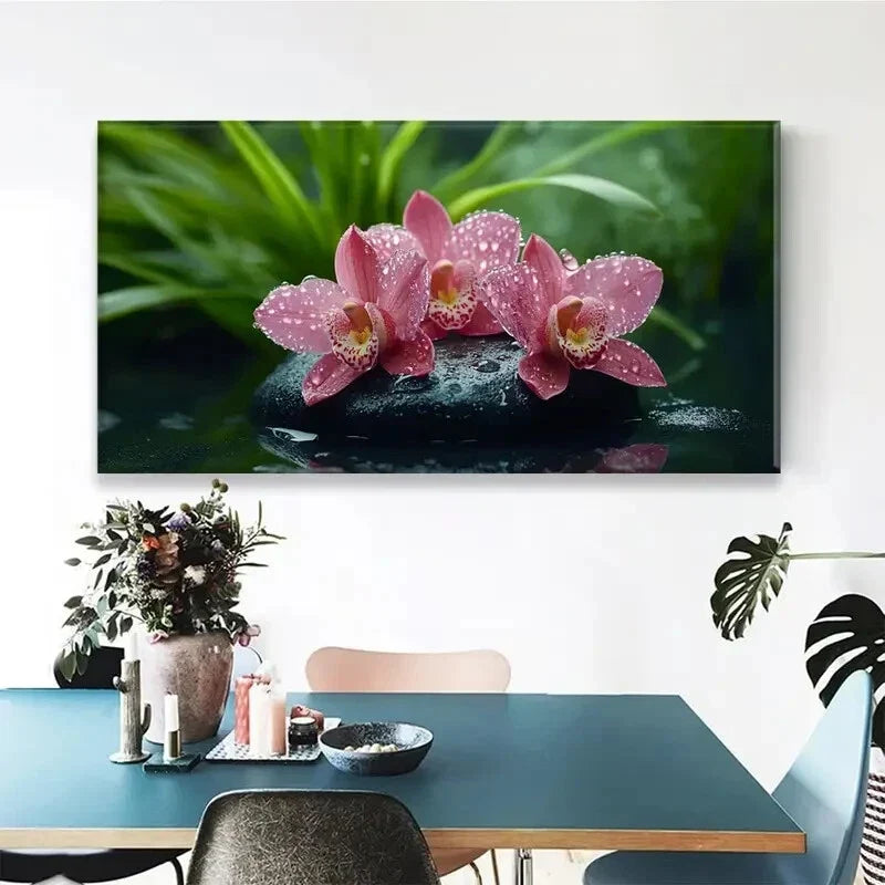 Dewy Orchid Design Aesthetic Wall Art Canvas Office Home Room Framed 120x60cm