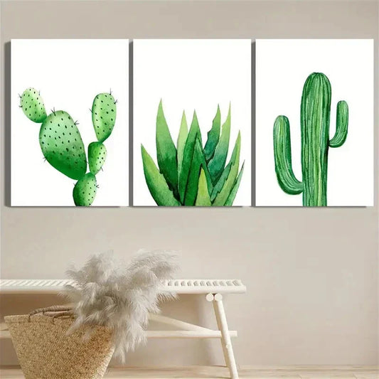 3pcs Green Cactus And Aloe Vera Plant Metal Print Ready to Hang Art