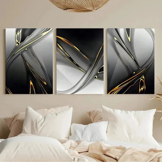 3pcs Nordic Abstract Yellow Black Gray Mural Metal Print Ready to Hang Art