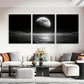 3pcs Black and White Moonlit Ocean Calm Perfect Wall Art Set Canvas Framed 40x60cm - High Quality Print 100% Australian Made Wall Canvas Ready to Hang
