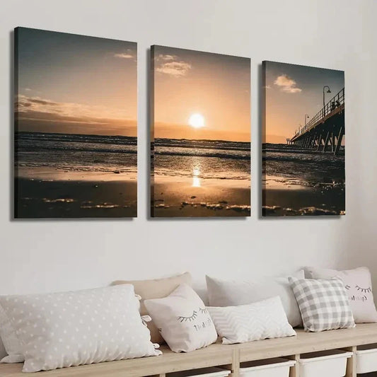 3pcs Vibrant Ocean & Pier Scenery Wall Art Set Canvas Framed 40x60cm - High Quality Print 100% Australian Made Wall Canvas Ready to Hang