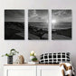 3pcs Black and White Coastal Sunset Geometric Metal Print Ready to Hang Art