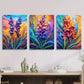 3pcs Vibrant colorful flowers, floral Metal Print Ready to Hang Art
