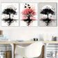 3pcs Black And White Tree Art with Pink Accents Metal Print Ready to Hang Art
