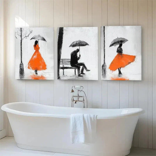 3pcs Elegant Black White Rainy Romance Perfect Wall Art Set Canvas Framed 40x60cm - High Quality Print 100% Australian Made Wall Canvas Ready to Hang