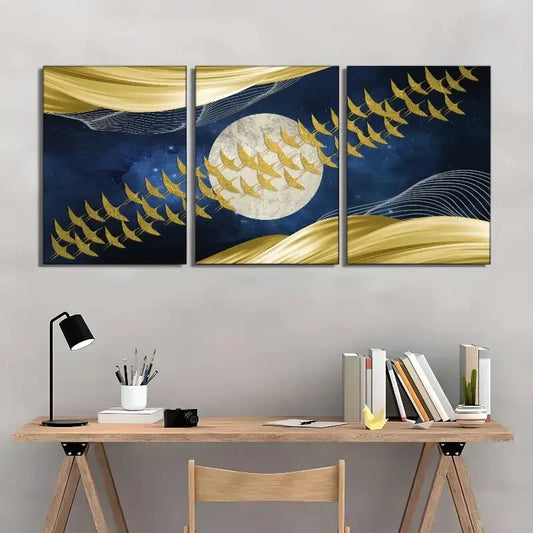3pcs Golden Flying Birds Metal Print Ready to Hang Art