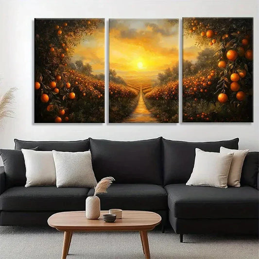 3pcs Orange Orchard Office Golden Sunset Perfect Wall Art Set Canvas Framed 40x60cm - High Quality Print 100% Australian Made Wall Canvas Ready to Hang