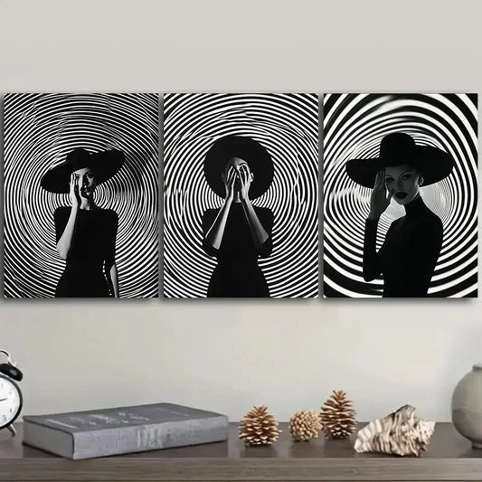 3pcs  The girl under the circle  Wall Art Set Canvas Framed 40x60cm - High Quality Print 100% Australian Made Wall Canvas Ready to Hang