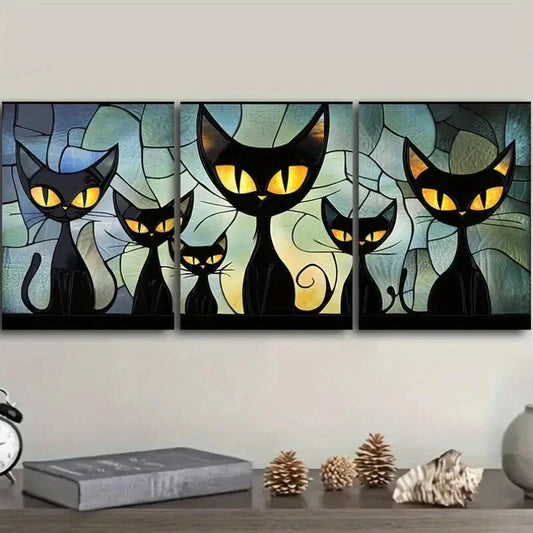 3pcs Featuring a Family of Black Cats, Metal Print Ready to Hang Art