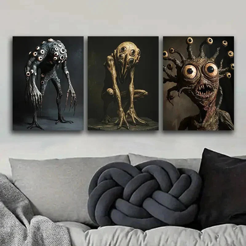3pcs  Eye monster Art Painting Metal Print Ready to Hang Art