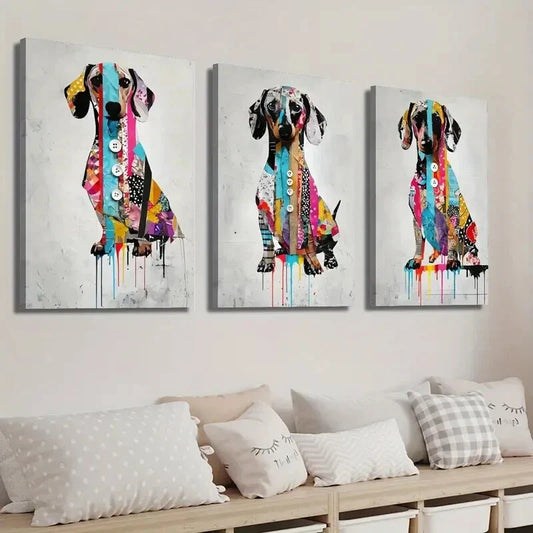 3pcs Dachshund Graffiti Animal Dog Decor Wall Art Set Canvas Framed 40x60cm - High Quality Print 100% Australian Made Wall Canvas Ready to Hang