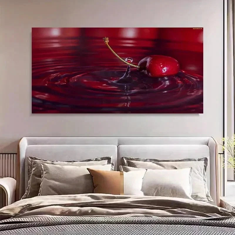 Red Cherry in The Water Fruit Wall Art Canvas Office Home Room Framed 120x60cm