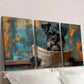 3pcs Black Schnauzer Dog Reading Newspaper Wall Art Set Canvas Framed 40x60cm - High Quality Print 100% Australian Made Wall Canvas Ready to Hang