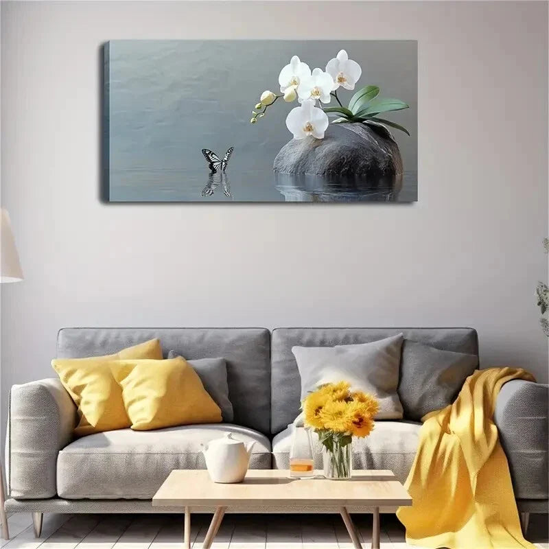 Elegant White Orchid Growth Wall Art Canvas Office Home Room Framed 120x60cm